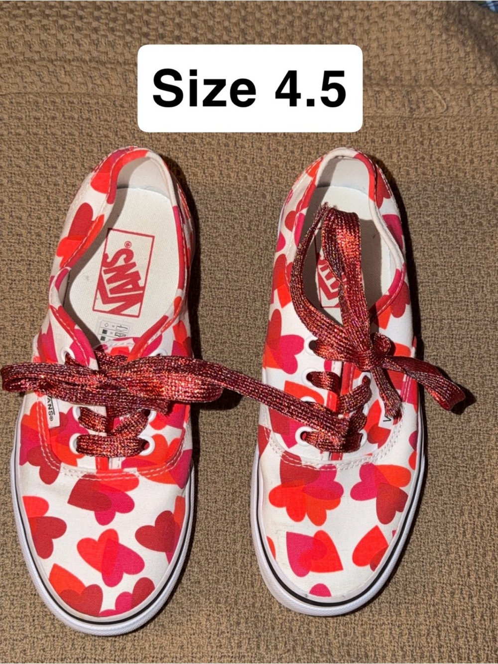 Vans Kids Authentic Heart-Print Sneakers in Red/White - Size 4.5